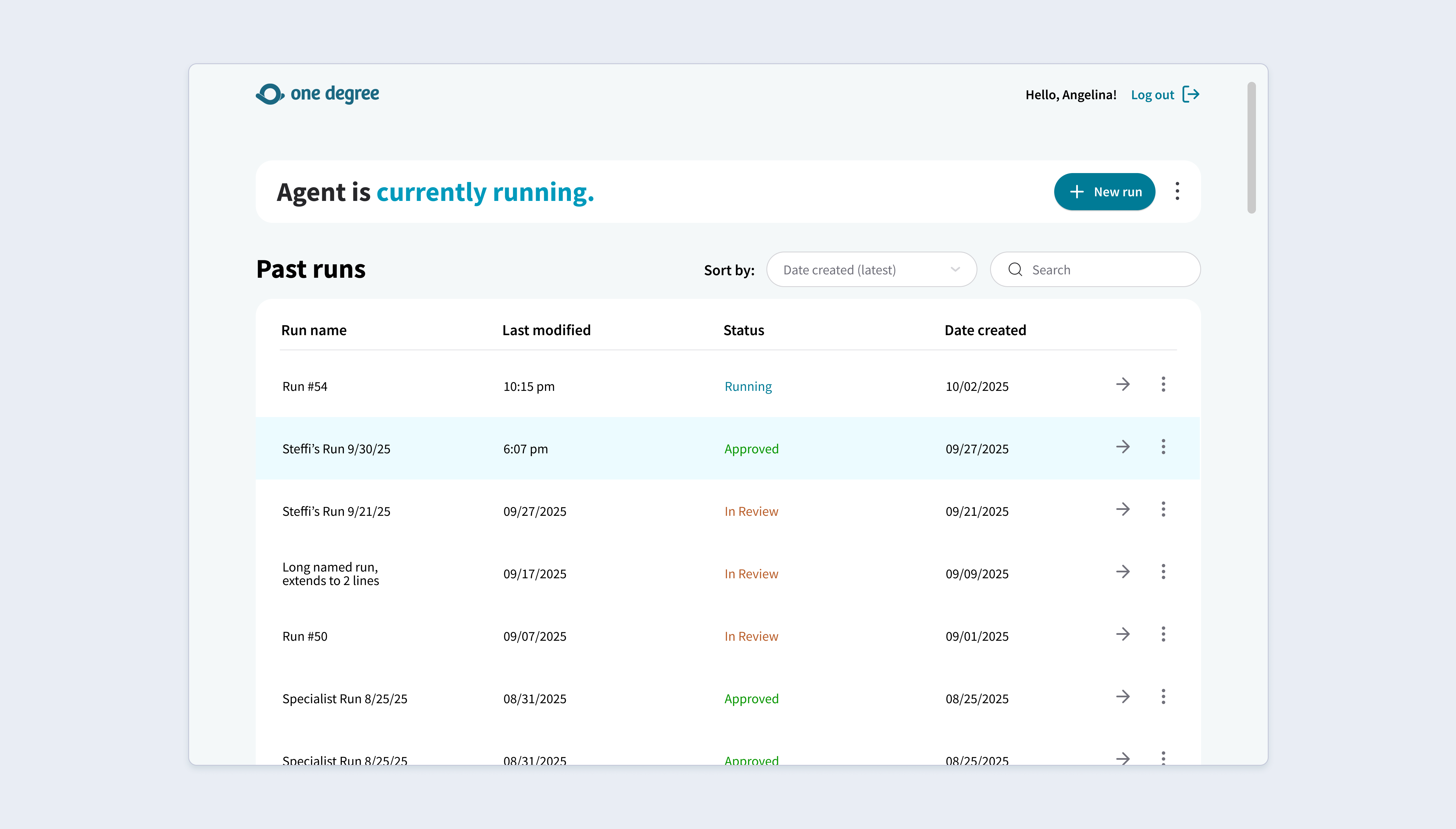 Run history dashboard