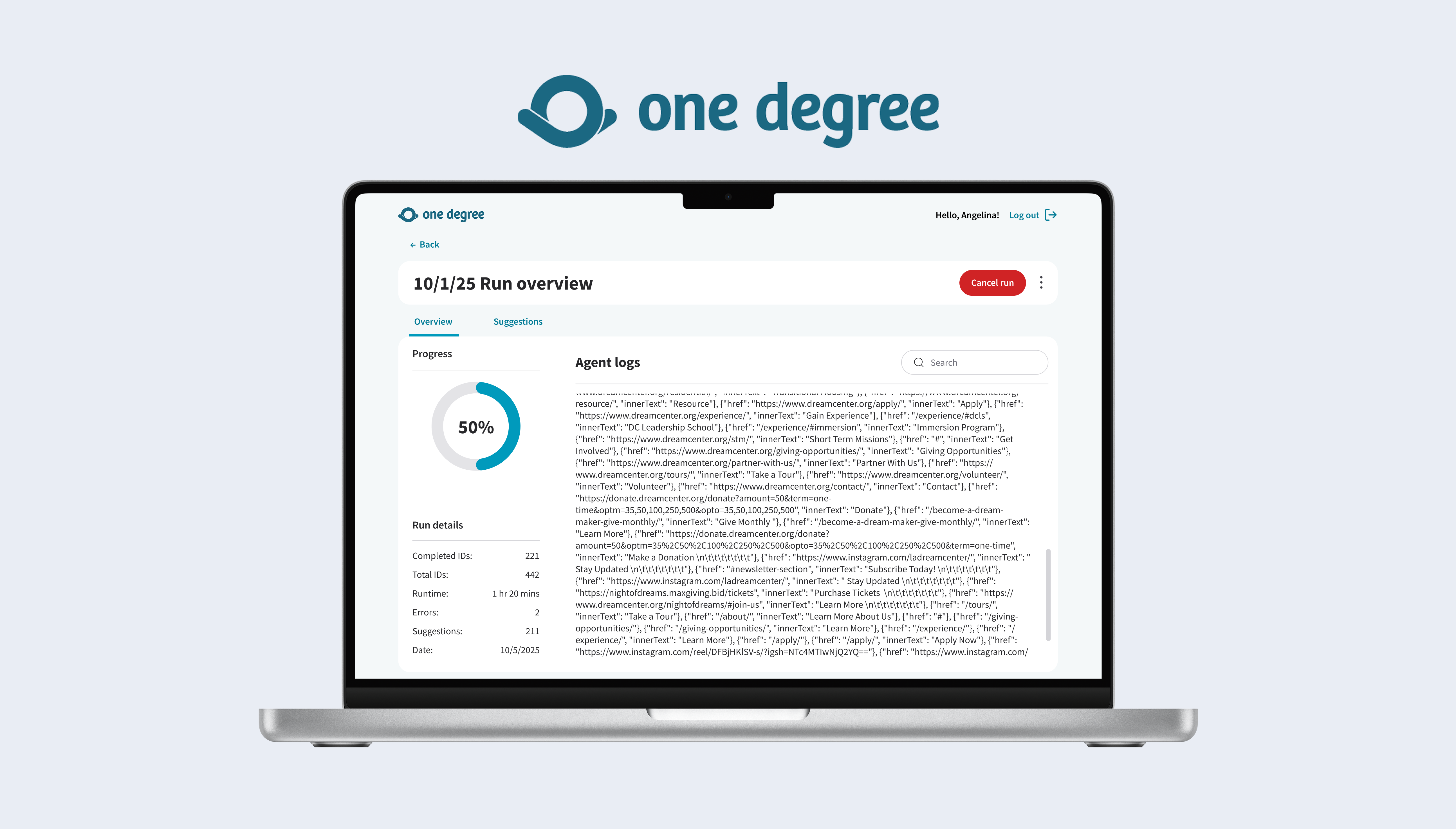 One Degree agent dashboard