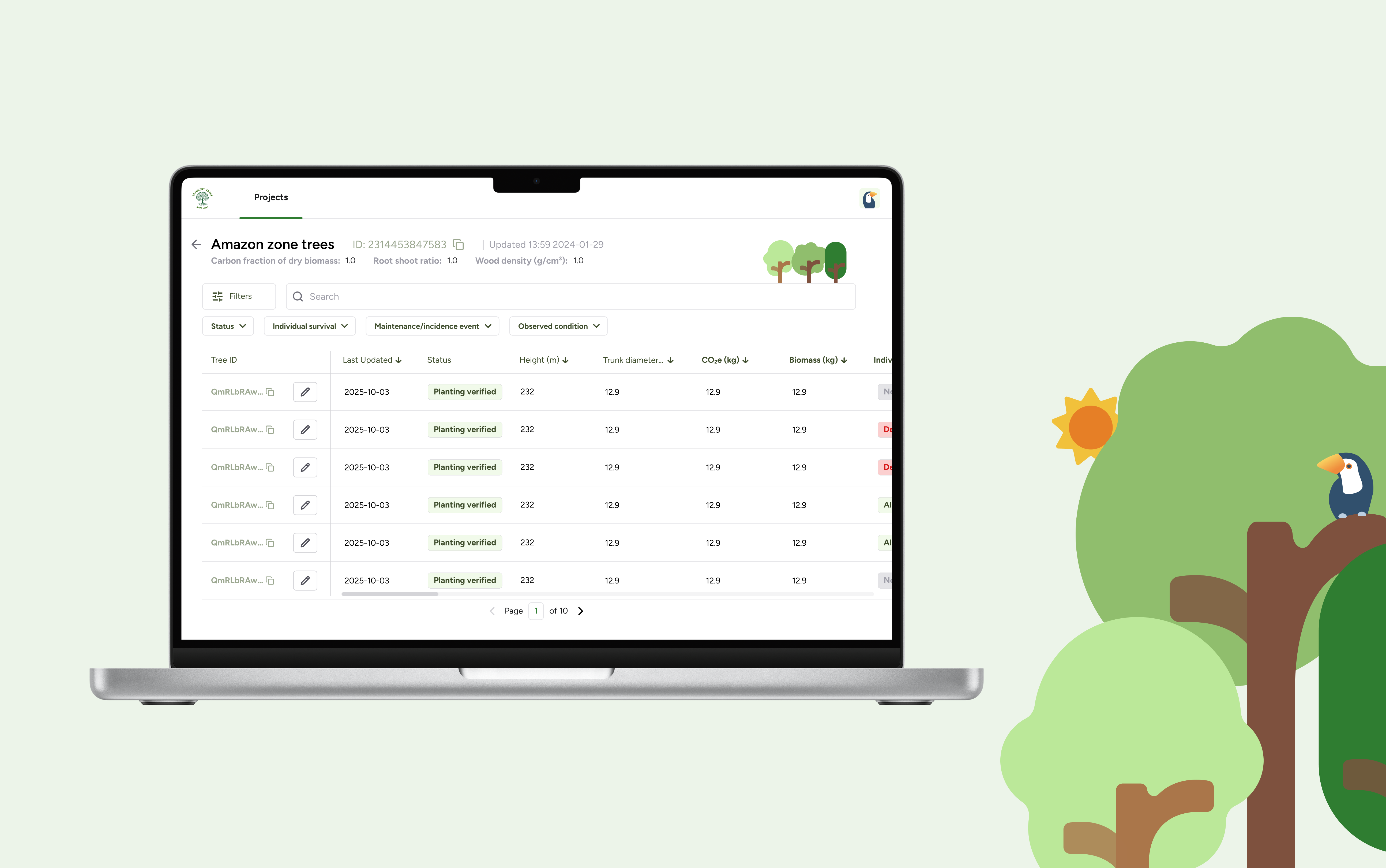 Reforest Trees donor dashboard and tree update form