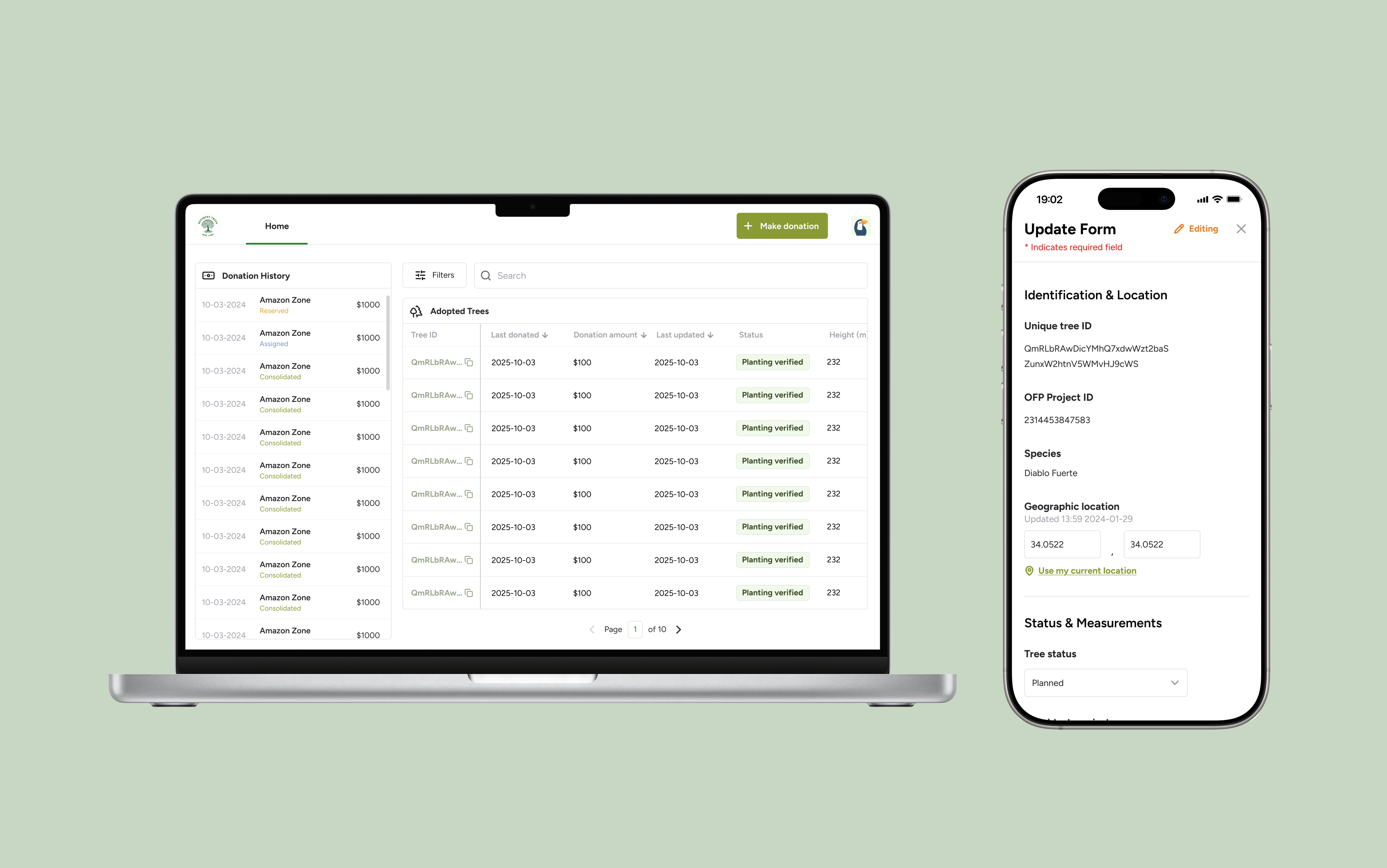 Reforest Trees dashboard preview